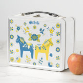 スウェーデンフォークダラホースLブルーアンドイエロー メタルランチボックス (インサイチュ)