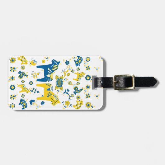 スウェーデンフォークダラホースLブルーアンドイエロー ラゲッジタグ (正面横)