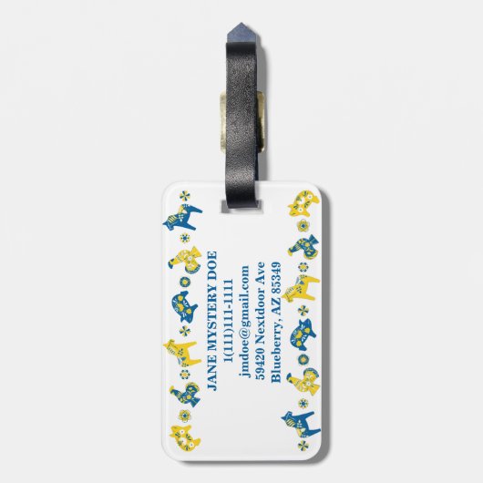 スウェーデンフォークダラホースLブルーアンドイエロー ラゲッジタグ (裏面縦)