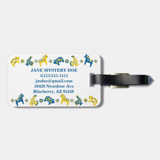 スウェーデンフォークダラホースLブルーアンドイエロー ラゲッジタグ (裏面横)