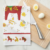 スウェーデンフォークダラホースLレッドアンドイエロー キッチンタオル (四つ折り)