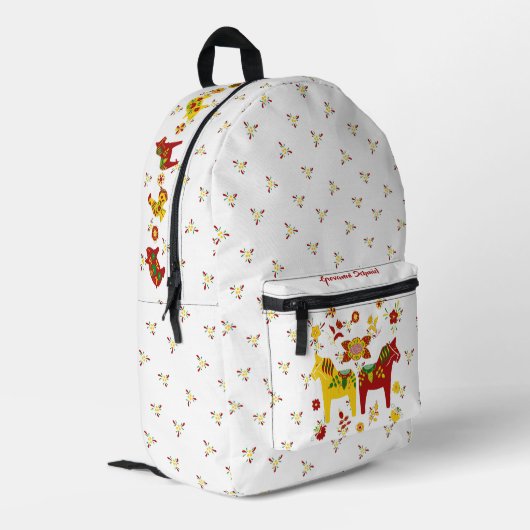 スウェーデンフォークダラホースLレッドアンドイエロー プリントバックパック (裏面左端)