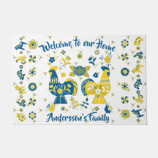 スウェーデンフォークダラルースター ドアマット (正面)