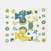 スウェーデンフォークダラロッスターLブルー&イエロー フリースブランケット (正面(横))