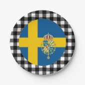 スウェーデンプレート、バッファロー・プレイド&スウェーデン国旗 ペーパープレート (正面)