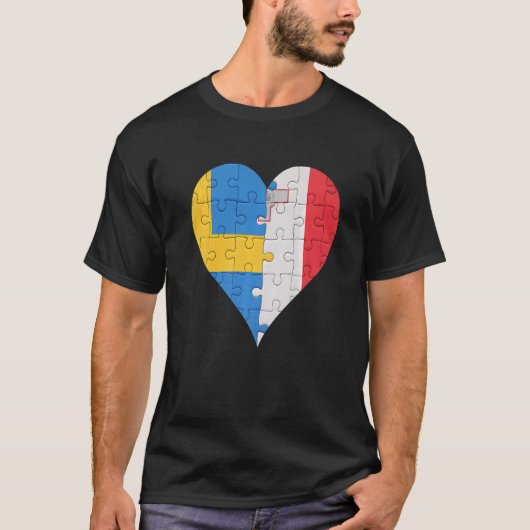 スウェーデンマルチーズ国旗のハート Tシャツ (正面)