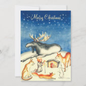 スウェーデンヴィンテージウッドランドダークブルーメリークリスマス シーズンカード (正面)