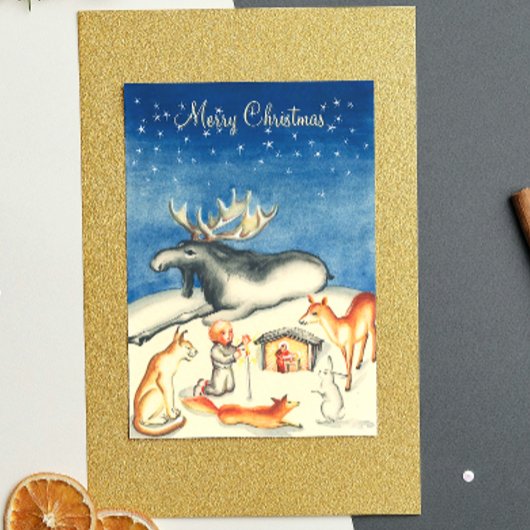 スウェーデンヴィンテージウッドランドダークブルーメリークリスマス シーズンカード