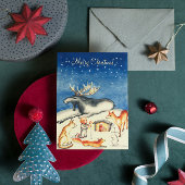 スウェーデンヴィンテージウッドランドダークブルーメリークリスマス シーズンカード