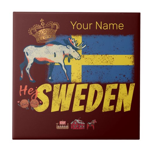 スウェーデンヴィンテージ国旗レトロムースホリディースミナリー タイル (正面)