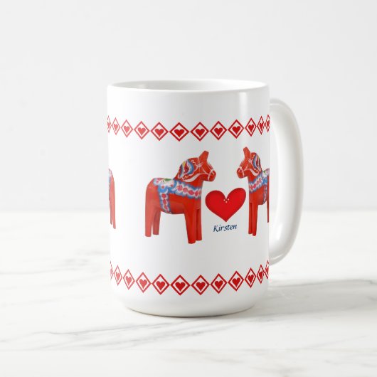 スウェーデン人のDalaの馬のハートの名前をカスタムする コーヒーマグカップ (正面右)