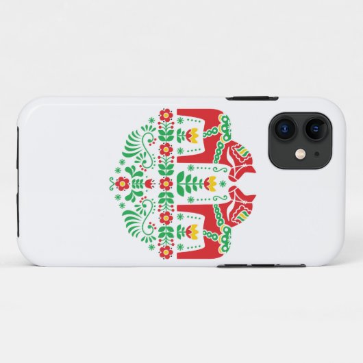 スウェーデン人のDalaの馬の馬の花の民俗パターン Case-Mate iPhoneケース (裏面(横))