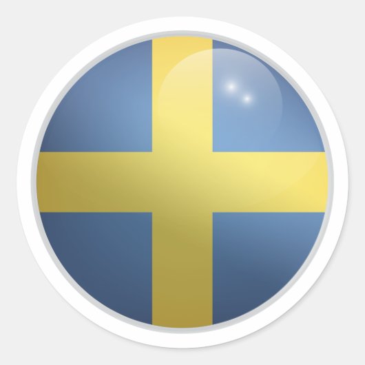 スウェーデン光沢円国旗 ラウンドシール (正面)