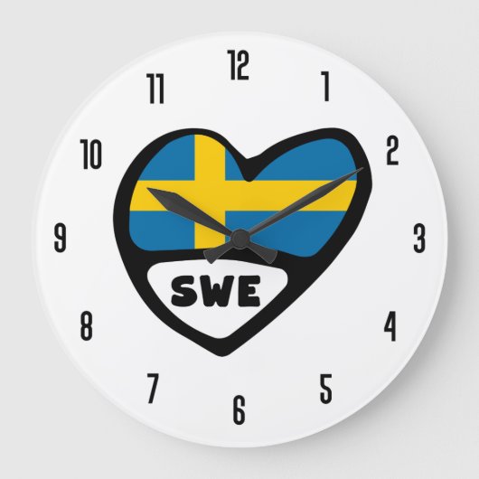 スウェーデン国コードSWEフラグハート ラージ壁時計 (正面)