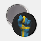 スウェーデン国旗で留め拳を上げる マグネット (正面/裏面)