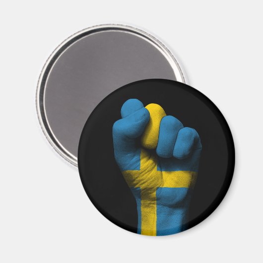 スウェーデン国旗で留め拳を上げる マグネット (正面/裏面)