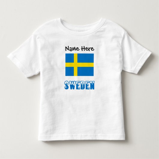 スウェーデン国旗とスウェーデン国旗(お名前) トドラーTシャツ (正面)