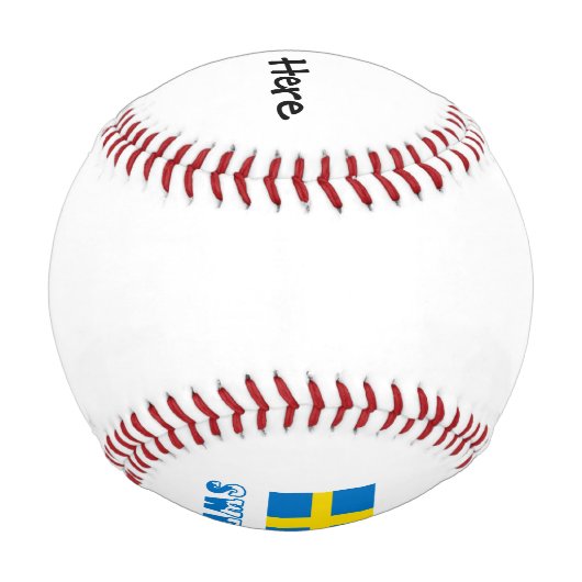 スウェーデン国旗とスウェーデン国旗（お名前） 野球ボール (裏面)