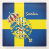 スウェーデン国旗とスウェーデン旅行、ホームデコー/スポーツ ガラスコースター (正面)