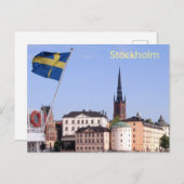 スウェーデン国旗とストックホルム教会 ポストカード (正面/裏面)