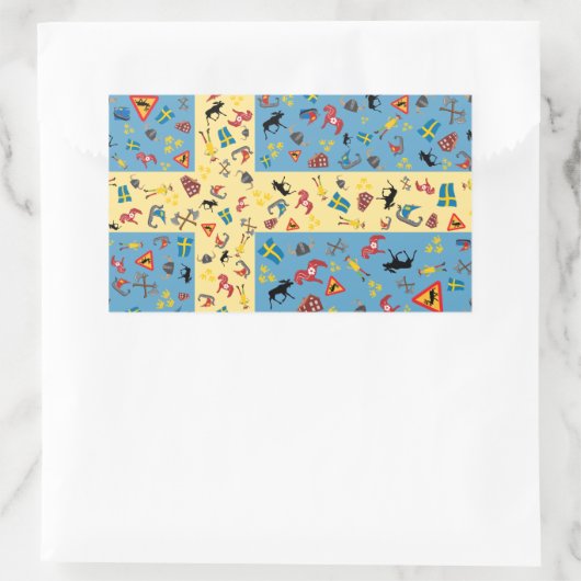 スウェーデン国旗と文化アイコンのステッカー 長方形シール (バッグ)