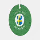 スウェーデン国旗のクリスマスエンジェル氏年 メタルオーナメント (正面左)