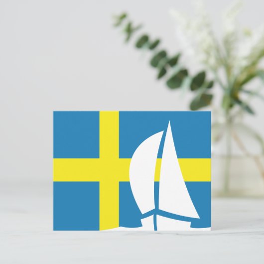 スウェーデン国旗のセーリングボートスウェーデン航海の ポストカード (スタンド正面)