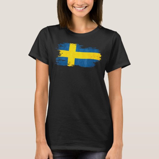 スウェーデン国旗のブラシ効果 Tシャツ (正面)