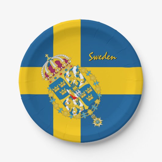 スウェーデン国旗のプレート、スウェーデンパーティー、誕生日/スポーツ ペーパープレート (正面)
