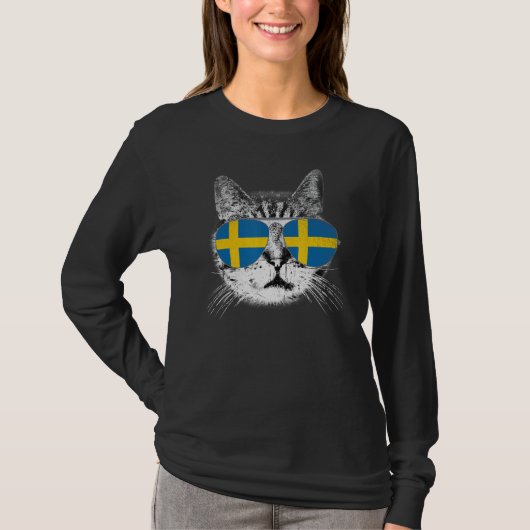 スウェーデン国旗の国ルーツキャットプライド Tシャツ (正面)