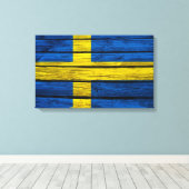 スウェーデン国旗の素朴木材 キャンバスプリント (インサイチュ (ウッドフロア))