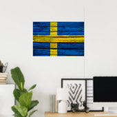 スウェーデン国旗の素朴木材 ポスター (ホームオフィス)