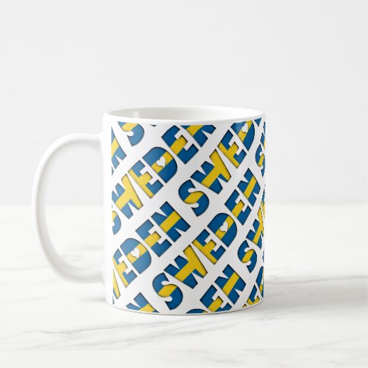 スウェーデン国旗の色タイポグラフィパターンハート コーヒーマグカップ (左)