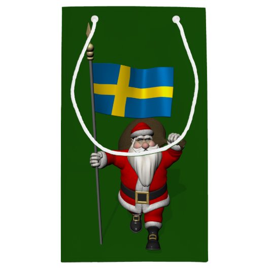 スウェーデン国旗を持つサンタクロース スモールペーパーバッグ (裏面)