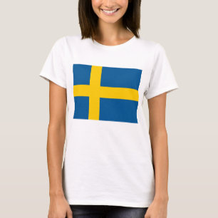 スウェーデン国旗を持つ女性Tシャツ Tシャツ