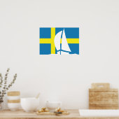 スウェーデン国旗セーリングヨットスウェーデン航海の ポスター (キッチン)