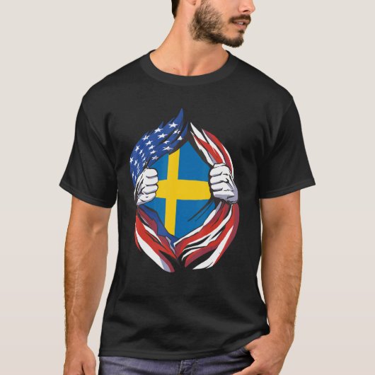 スウェーデン国旗誇りを持ったアメリカ人/私のスウェーデン伝統 Tシャツ (正面)