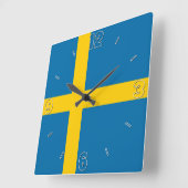 スウェーデン国旗 スクエア壁時計 (傾斜)