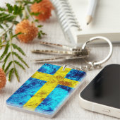 スウェーデン国旗 – 海波 キーホルダー (正面右)