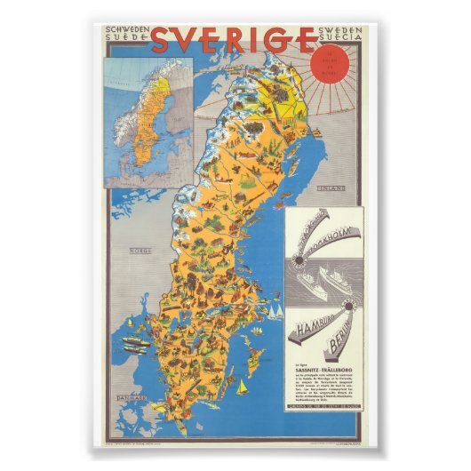 スウェーデン地図 フォトプリント (正面)