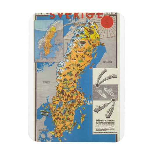 スウェーデン地図 マグネット (縦)