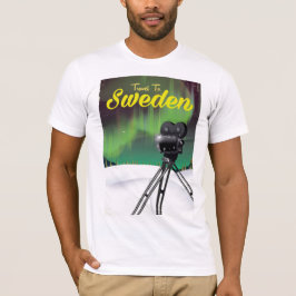 スウェーデン旅行 オーロラ カメラポスター Tシャツ