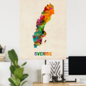 スウェーデン水彩地図 ポスター (ホームオフィス)