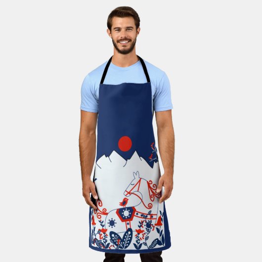 スウェーデン語と仕上げフォークアートの贈り物 エプロン (着用した状態)