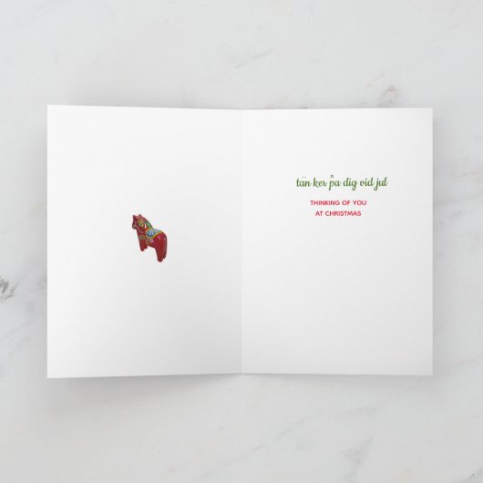 スウェーデン語と英語ダラホースクリスマスツリーカード シーズンカード (内部)