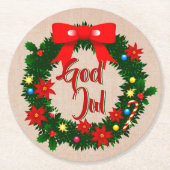 スウェーデン語のGod jul-dalbana ラウンドペーパーコースター (正面)