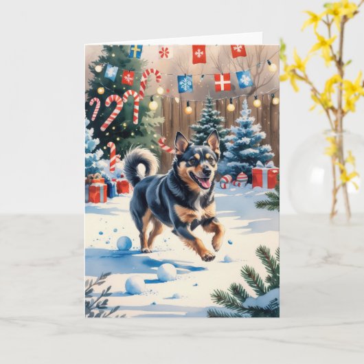 スウェーデン語バルフンド犬クリスマスグリーティングカード カード (黄色い花)