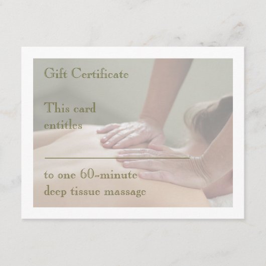 スウェーデン語マッサージ写真 – 背中 – ギフト券 (正面)