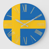 スウェーデン金ゴールドローマ数字付きスウェーデン国旗 ラージ壁時計 (正面)