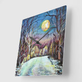 スウェーデン静かの夜の冬の満月 スクエア壁時計 (傾斜)